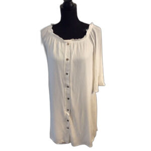 NAIF NWOT S womens white faux button front dress summer spring 3/4 sleeves